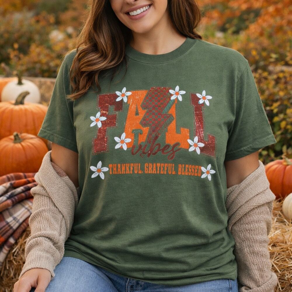 NEW Comfort Colors Fall Vibes Graphic Tee Western Cottagecore Cozy Harvest Med